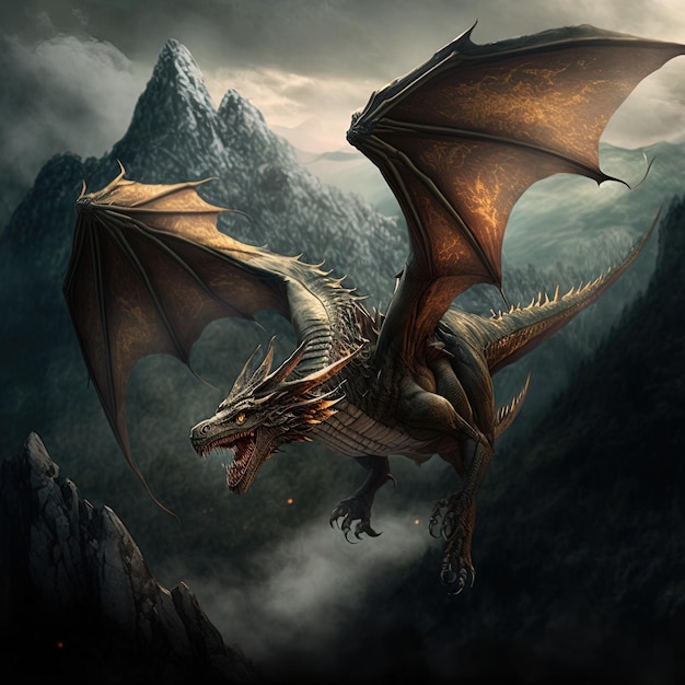 a dragon with a large wings on its face and the word dragon on the top