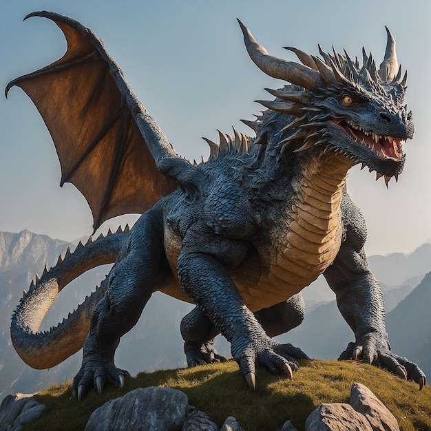 a dragon with a mountain in the background