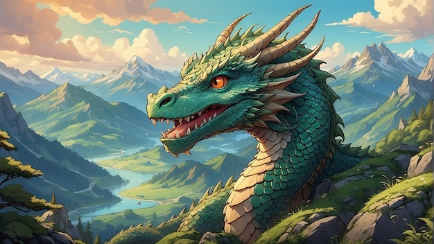 a dragon with a mountain in the background