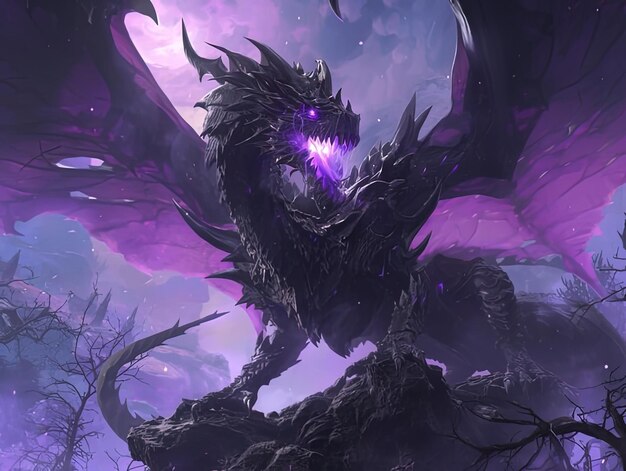 Photo a dragon with purple eyes and a purple background