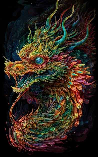 A dragon with a rainbow pattern