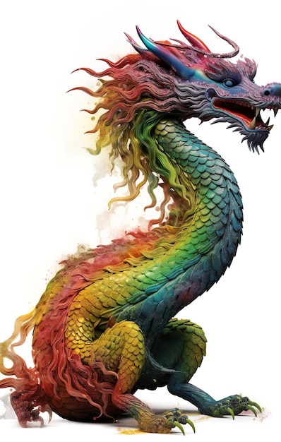 A dragon with a rainbow tail