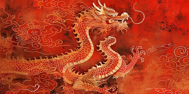 a dragon with a red background and a dragon head