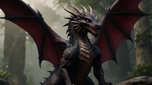 Photo a dragon with a red body and a black dragon on the left