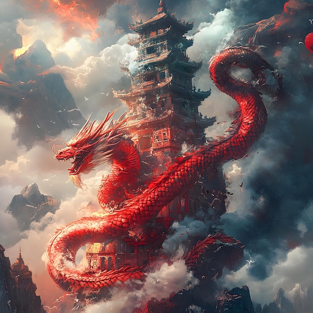 a dragon with a red dragon on it