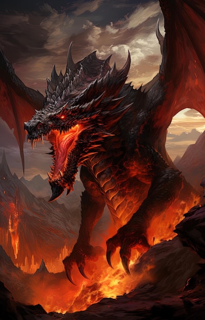 a dragon with a red dragon on its back