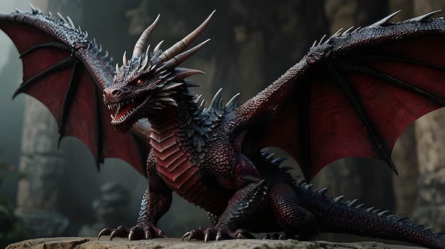 a dragon with a red eyes and a black background