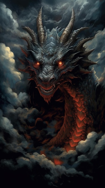 A dragon with red eyes and a red glowing eye.