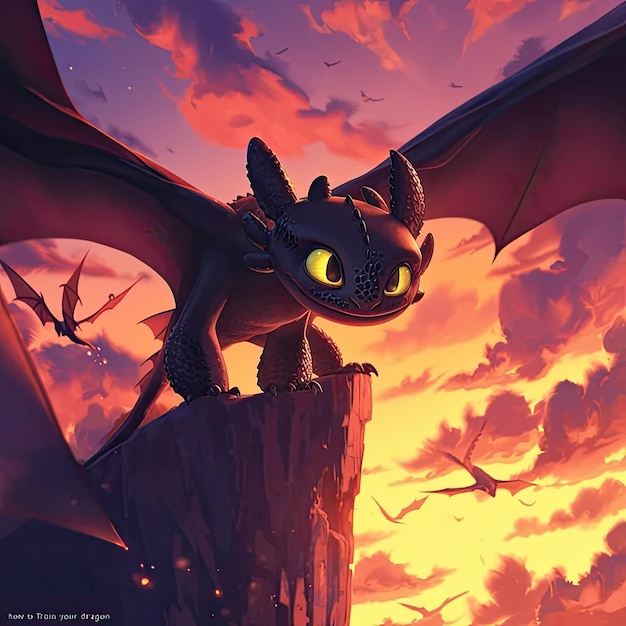 a dragon with a red sky in the background