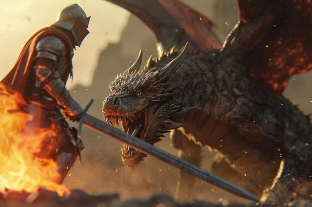 Photo a dragon with a sword in front of a dragon