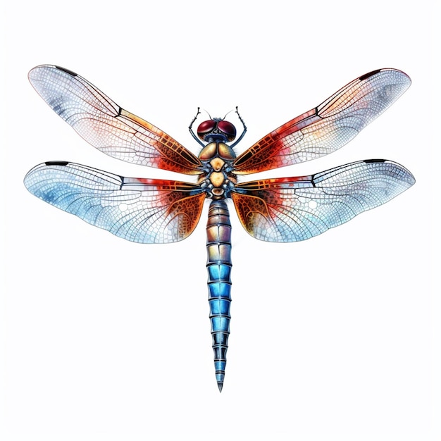 Dragonfly drawing - a dragonfly with wings that are blue and red.