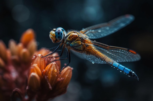 A dragonfly on a flower with the word dragonfly on it