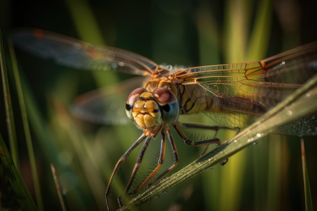 Dragonfly on grass generative ai