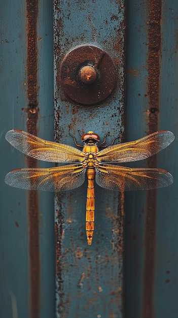 Dragonfly isolated on metal background