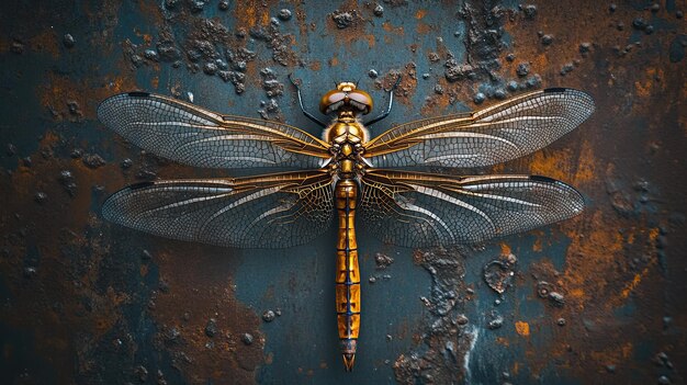 Dragonfly isolated on metal background