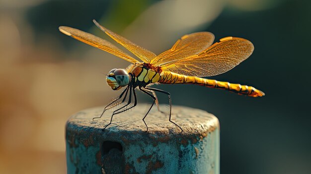 Dragonfly isolated on metal background