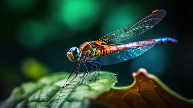 Dragonfly Perching on Green Leaf Beautiful dragonfly Perching