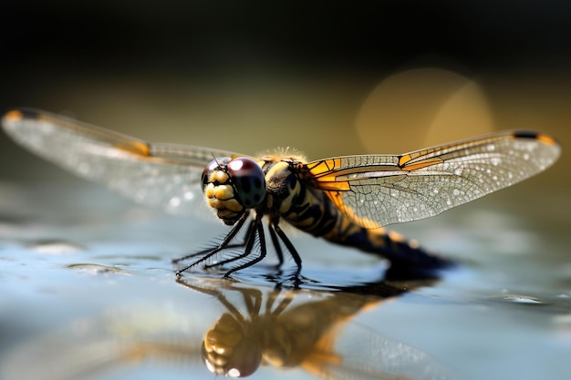 Dragonfly on a water surface with the word dragonfly on it