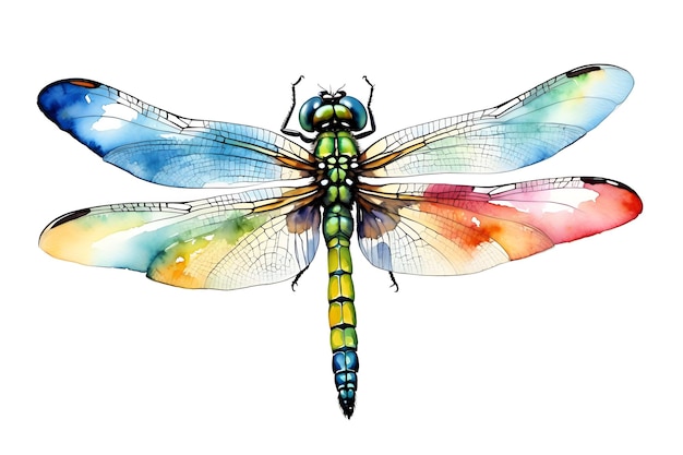 Dragonfly Watercolor Painting Isolated on White Background