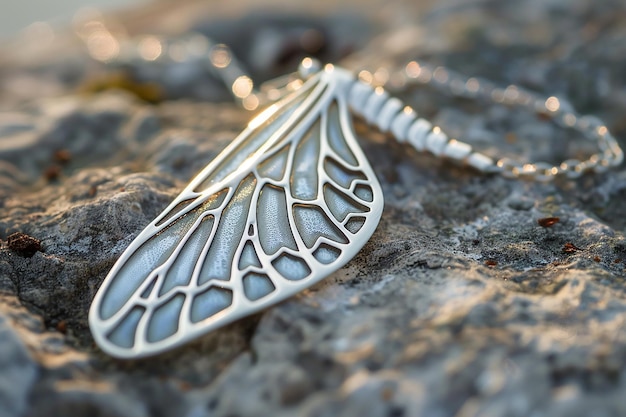 Dragonfly wing pendant necklace with silver finish