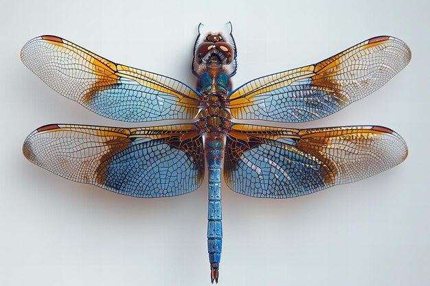 Photo a dragonfly with a blue body and a blue body