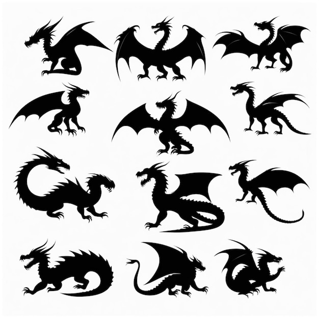 Photo dragonthemed icons in black and white