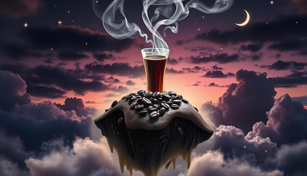 dramatic 3d illustration coffee bean island