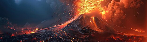 Photo a dramatic 3d illustration of a volcanic eruption spewing lava and ash showcasing the power and aweinspiring nature of geological events related to science nature 3d style