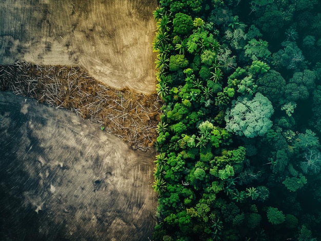 Photo a dramatic aerial shot of a deforested area next to a lush forest highlighting the urgent need