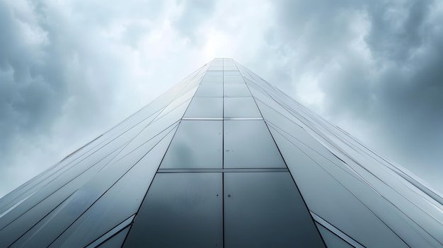 Dramatic Architectural Skyscraper Reaching Towards Moody Cloudy Sky