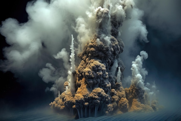 Dramatic black smoker hydrothermal vent emitting plumes created with generative ai