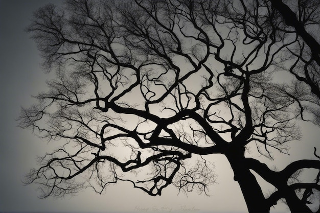 A dramatic black and white tree landscape