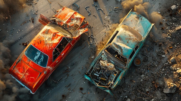 Photo dramatic car crash scene generative ai