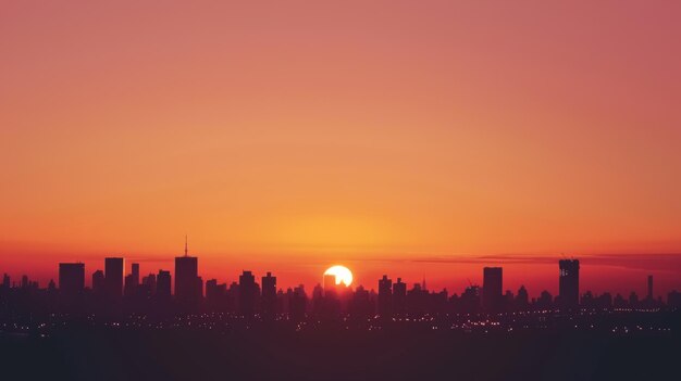 Photo dramatic city skyline silhouette at sunset vibrant orange hues