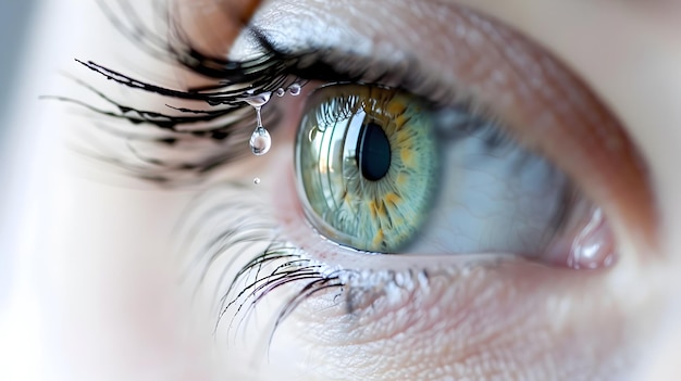 Dramatic Closeup of a TearFilled Eye on a White Background with Shadow