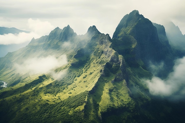 Dramatic cloud formations hovering above mountains