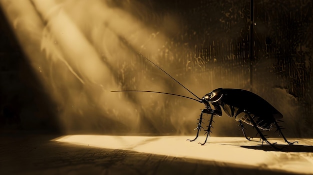 Dramatic Cockroach Shadow Casting Ominous Presence in Dimly Lit RoomSymbolizing Fear and Disgust Towards Pests