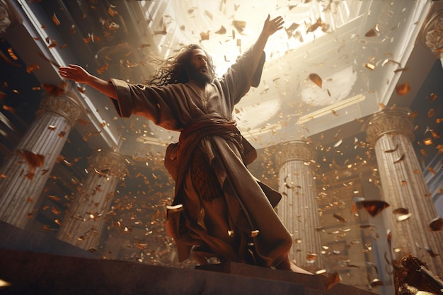 Dramatic depiction of Jesus overturning the Generative ai