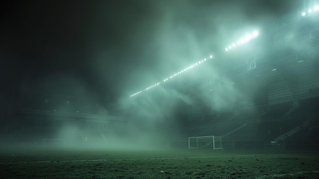 Photo dramatic foggy stadium soccer field scene