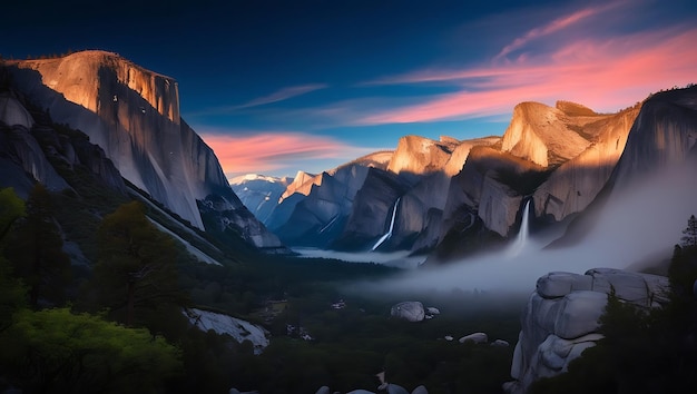 Dramatic Foggy Sunrise over Yosemites Majestic Cliffs