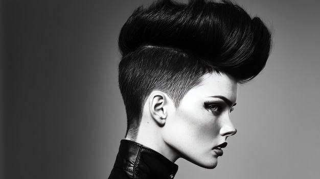 Photo a dramatic hairstyle with a high top and shaved sides combining modern and retro influences