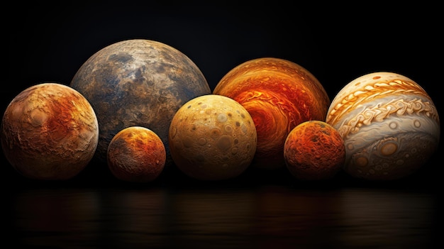 A Dramatic and Intricate View of the Planets and their Relative Sizes on a Black Background