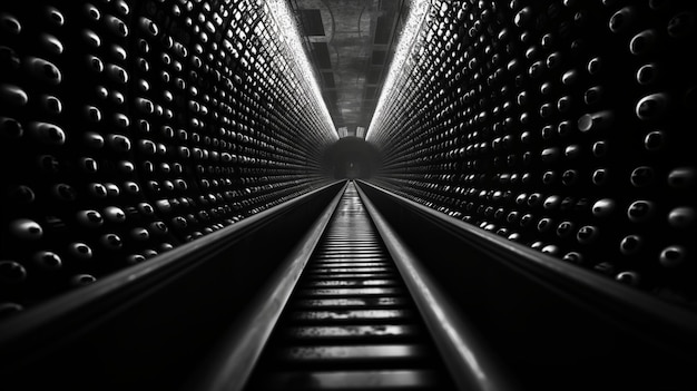 Photo dramatic monochrome tunnel with endless perspective and railway tracks