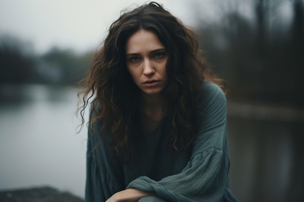 Dramatic Portrait of Dramatic Portrait of a young woman feeling unhappy at home