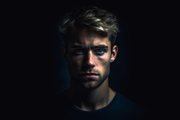 Dramatic portrait of a guy on a black background dark light photography