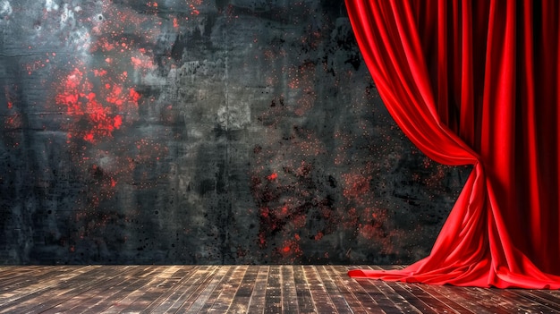 Photo dramatic red curtain on grunge stage background