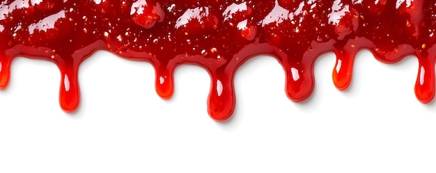 Dramatic Red Liquid Dripping Against White Background