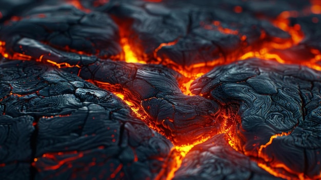 A dramatic scene of cracked molten volcanic terrain with intense energy burns