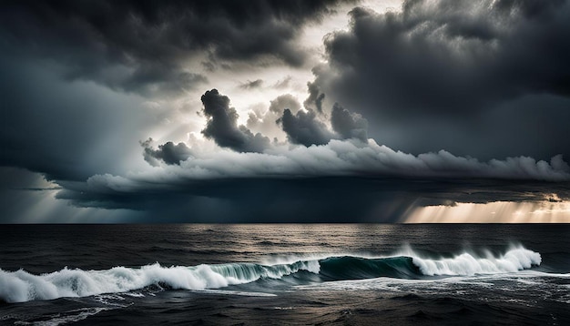 Photo dramatic seascape with stormy sky and dark clouds