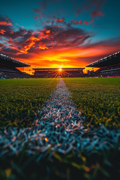 Photo dramatic shot mobile phone camera of soccer stadium at dawn deep reds and blues hues kodak 70mm cine